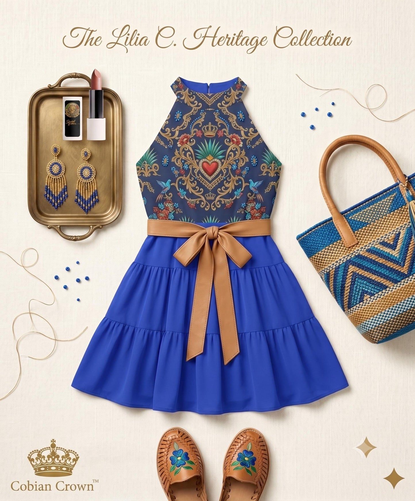 Lilia C. Heritage Halter Dress - Baroque Heart Ruffle Hem Dress