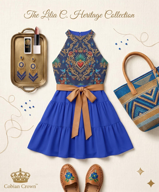 Lilia C. Heritage Halter Dress - Baroque Heart Ruffle Hem Dress